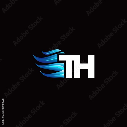 TH monogram logo with blue fire style design template