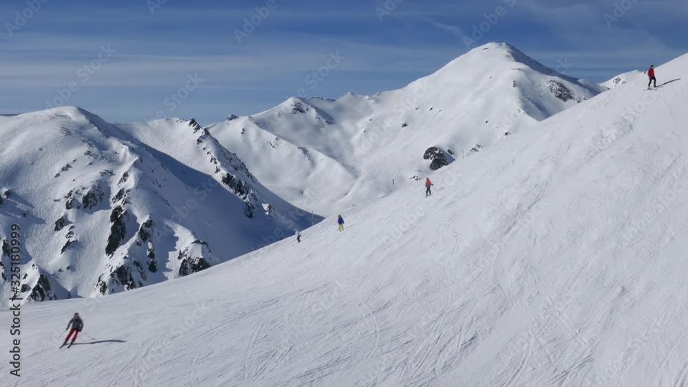 Skiers on ski slopes in Horberg area, Mayrhofen ski resort, Tyrol, Austria. Skiers on ski slopes in Horberg area, Mayrhofen ski resort, Tyrol, Austria.