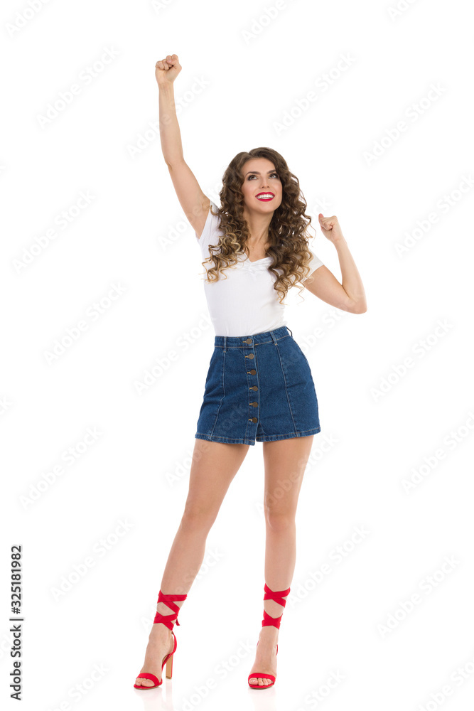 happy woman with arms raised happy woman with arms raised