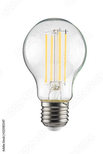 filament LED bulb light bulb with e27 base. isolated on white background photo