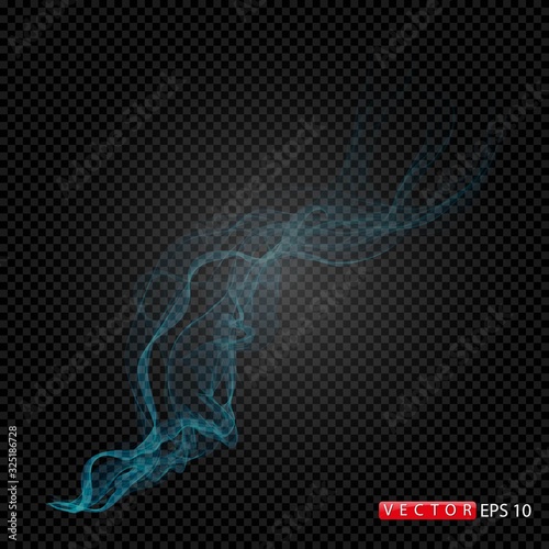 Realistic Vector Smoke Isolated on Dark Background. Transparent Steam Waves for Hot Food and Drink. Fog or Mist Effect. EPS 10.