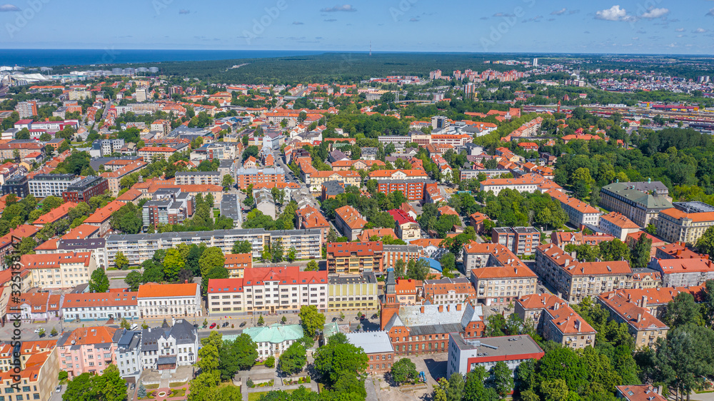 Beautiful panoramic Aerial view photo from flying drone on Klaipeda  a sunny summer day. Klaipeda, Lithuania (series)