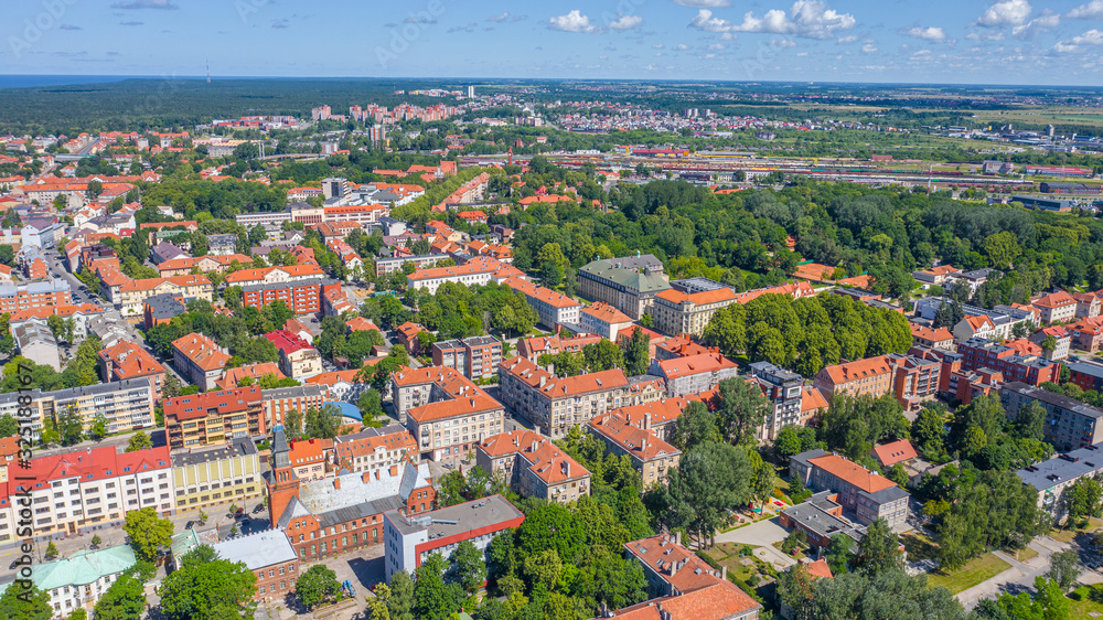 Beautiful panoramic Aerial view photo from flying drone on Klaipeda  a sunny summer day. Klaipeda, Lithuania (series)