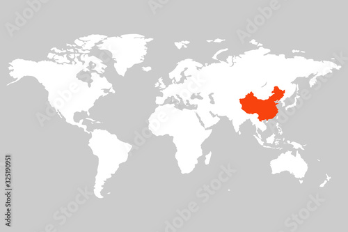 china on the world map isolated vector