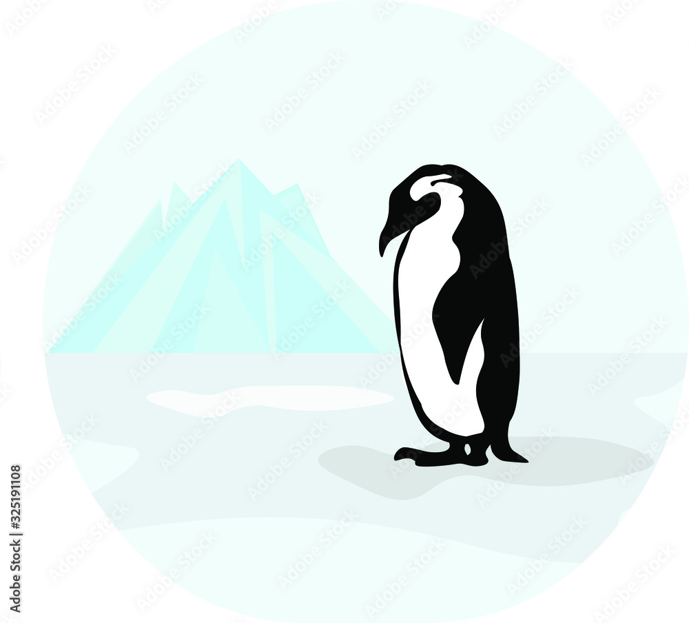 Obraz premium glaciers are melting. global warming. sad penguin on the background of an iceberg. lonely penguin on ice. vector illustration of a penguin in antarctica.