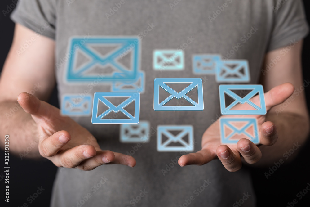 Hand Touching Email With Finger. Hand Touching Email With Finger.