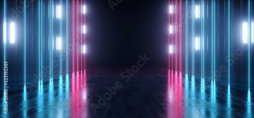 Wallpaper Mural Sci Fi Neon Laser Lines Glowing Sci Fi Futuristic Cyber Purple Blue Vibrant Virtual Spaceship Tunnel Corridor Dark Night Showroom Hallway Garage Underground 3D Rendering Torontodigital.ca