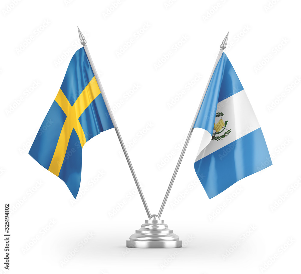 Guatemala and Sweden table flags isolated on white 3D rendering Guatemala and Sweden table flags isolated on white 3D rendering