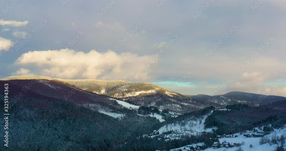 Aerial View of Forest Covered with Snow in Mountains Aerial View of Forest Covered with Snow in Mountains