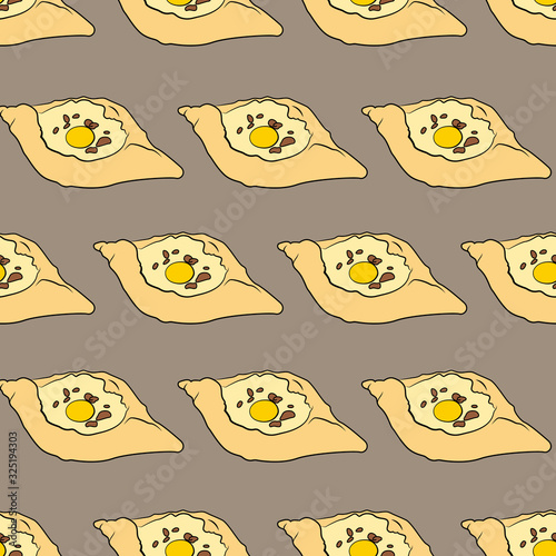 Khachapuri seamless texture. Isolated. Vector illustration. Traditional cuisine. Georgia.