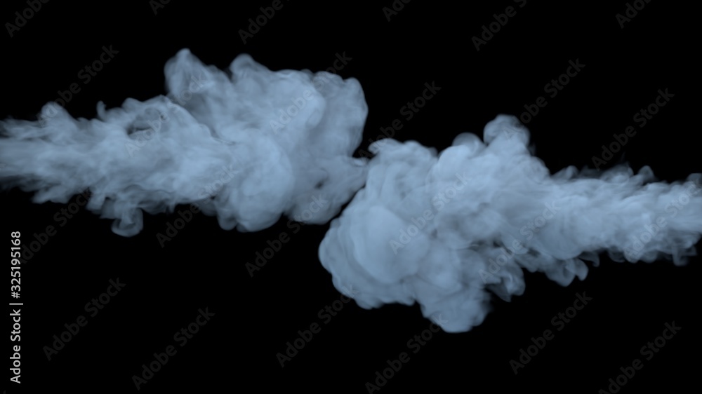 White water vapor steam on a black background. Realistic dry smoke clouds fog overlay. Simply drop it in and change its blending mode to screen or add.