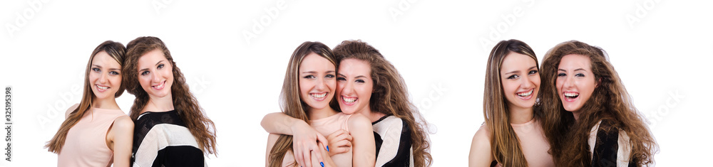 Two female friends isolated on the white