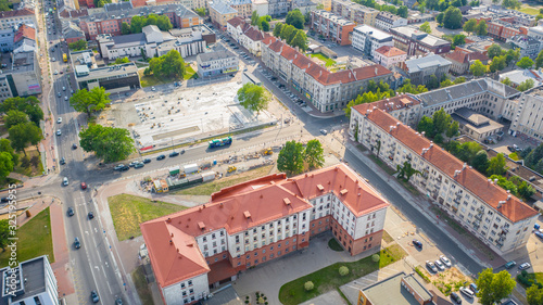 Beautiful Aerial view photo from flying drone panoramic on Siauliai and the city church on a sunny summer day Siauliai, Lithuania. (series)