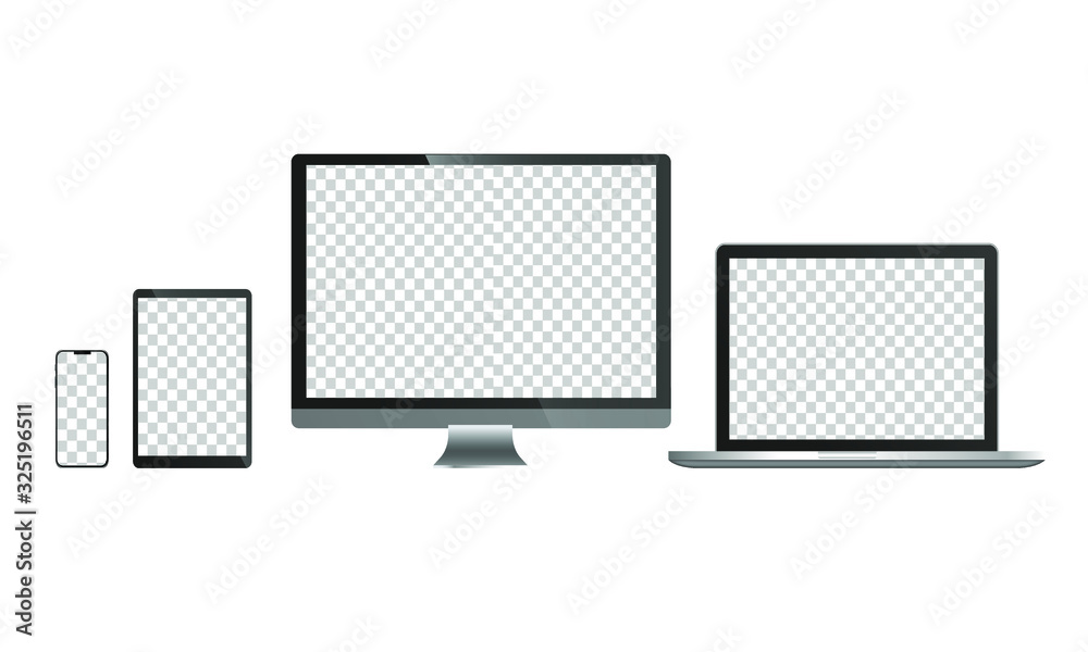 Monitor, laptop, tablet, smartphone, realistic vector set on a ...