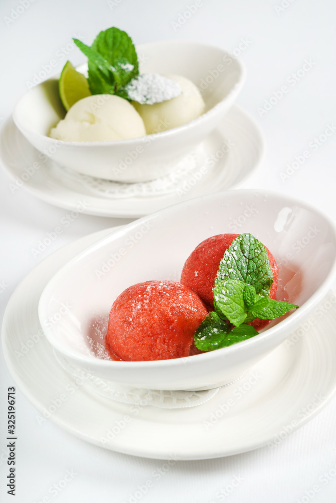 Scoops of strawberries ice cream