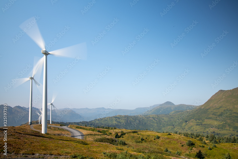 wind turbines in the mountains