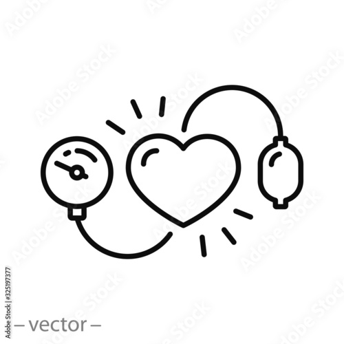 pressure blood high or low icon, cardio vascular dystonia, measurement arterial pressure, medical tool, thin line web symbol on white background - editable stroke vector illustration eps10