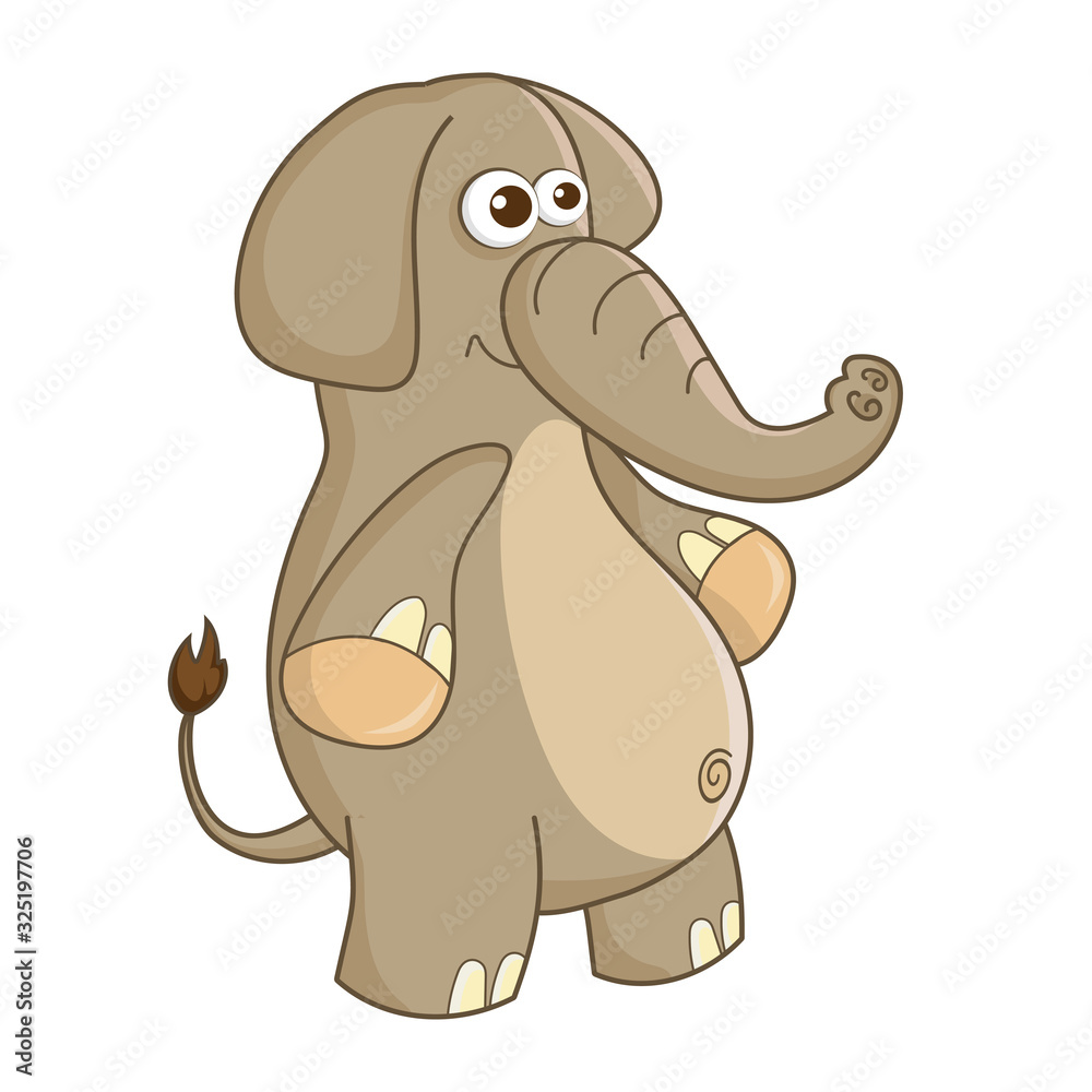Fototapeta premium Elephant. Cute Young Elephant isolated on white background. Zoo animal cartoon character. Education card for kids learning animals. Logic Games for Kids. Vector illustration in cartoon style.