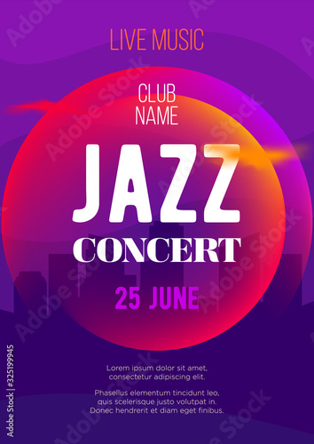 Vertical bright color music jazz background with graphic elements and text.  