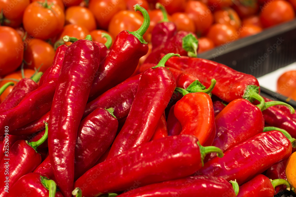 Red hot chili peppers in the supermarket