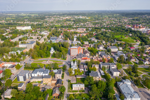 Beautiful Aerial view photo from flying drone panoramic on Rezekne city center beautiful summer day in Latgale ,Latvia (series) photo