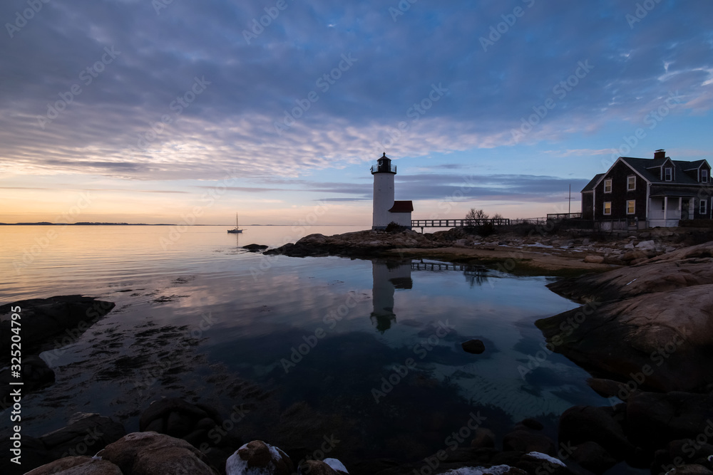Annisquam Lighthouse at sunset - Gloucester, Massachusetts.
