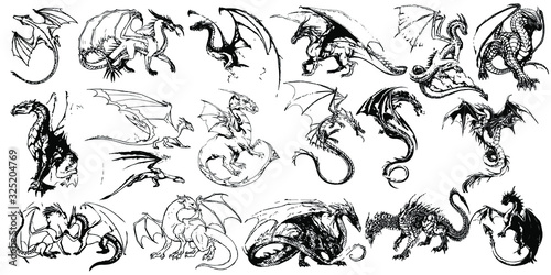 30 Dragons hand drawn vector illustrations	