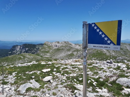 Flag of Bosnia-Herzegovina on the mountain top