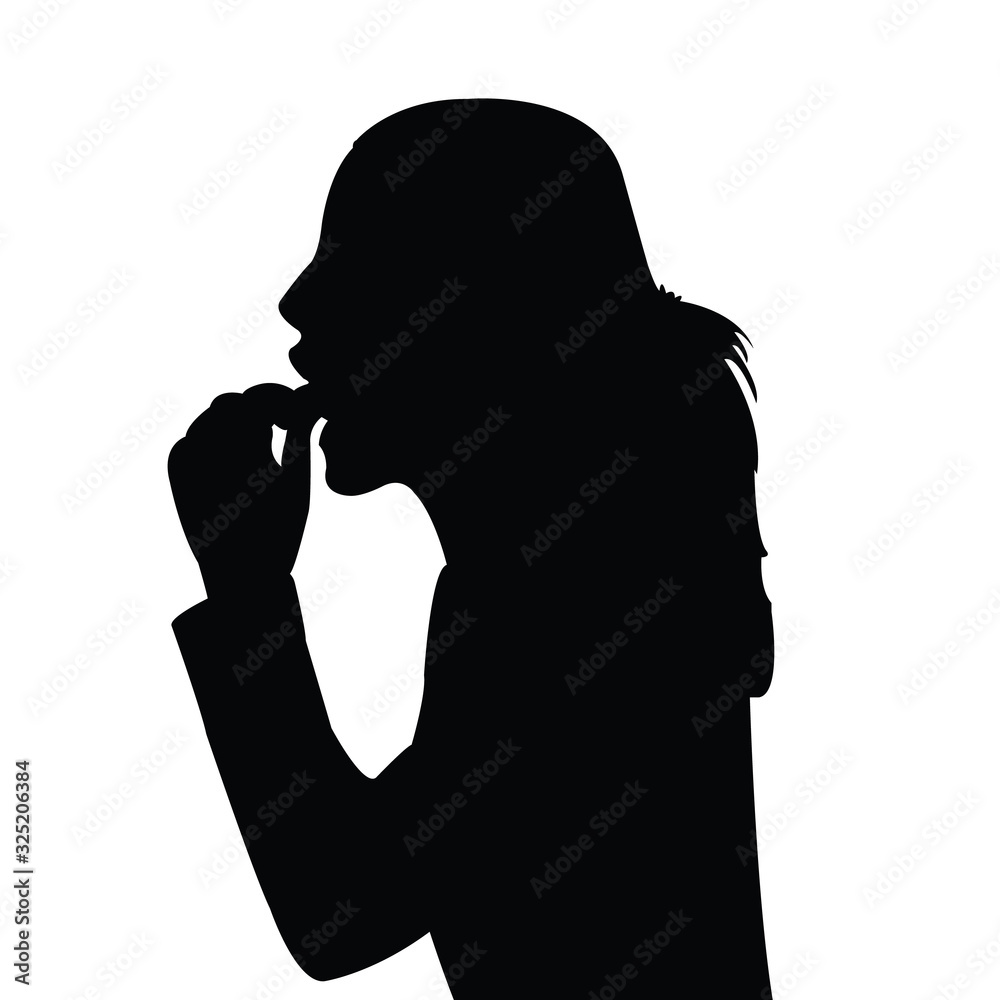 a girl eating , silhouette vector