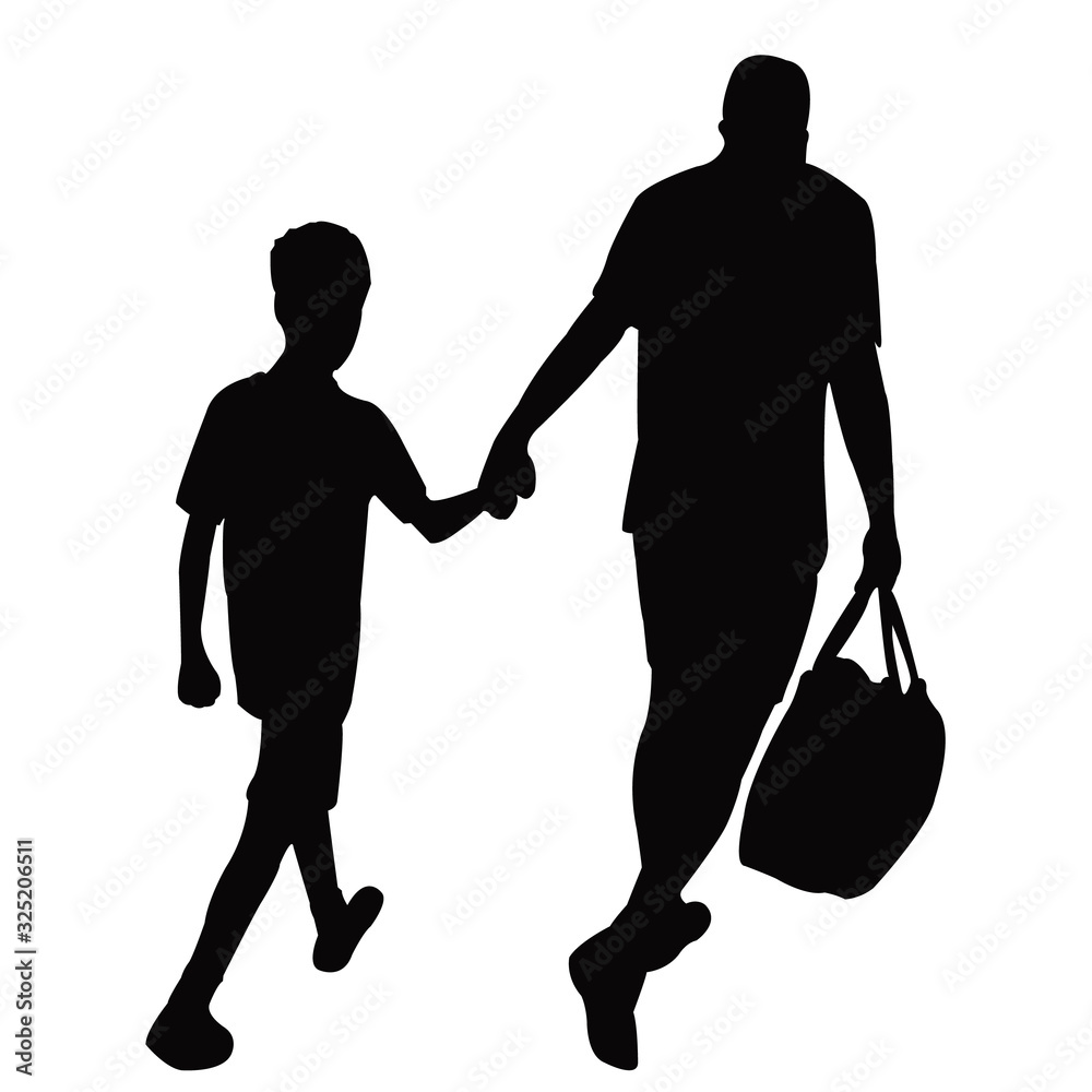 a man and son walking, silhouette vector