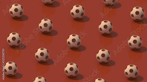 Beige balls, brown background. Abstract illustration, 3d rendering.