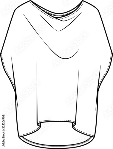 drape neck t shirt Fashion Flat Sketch Template