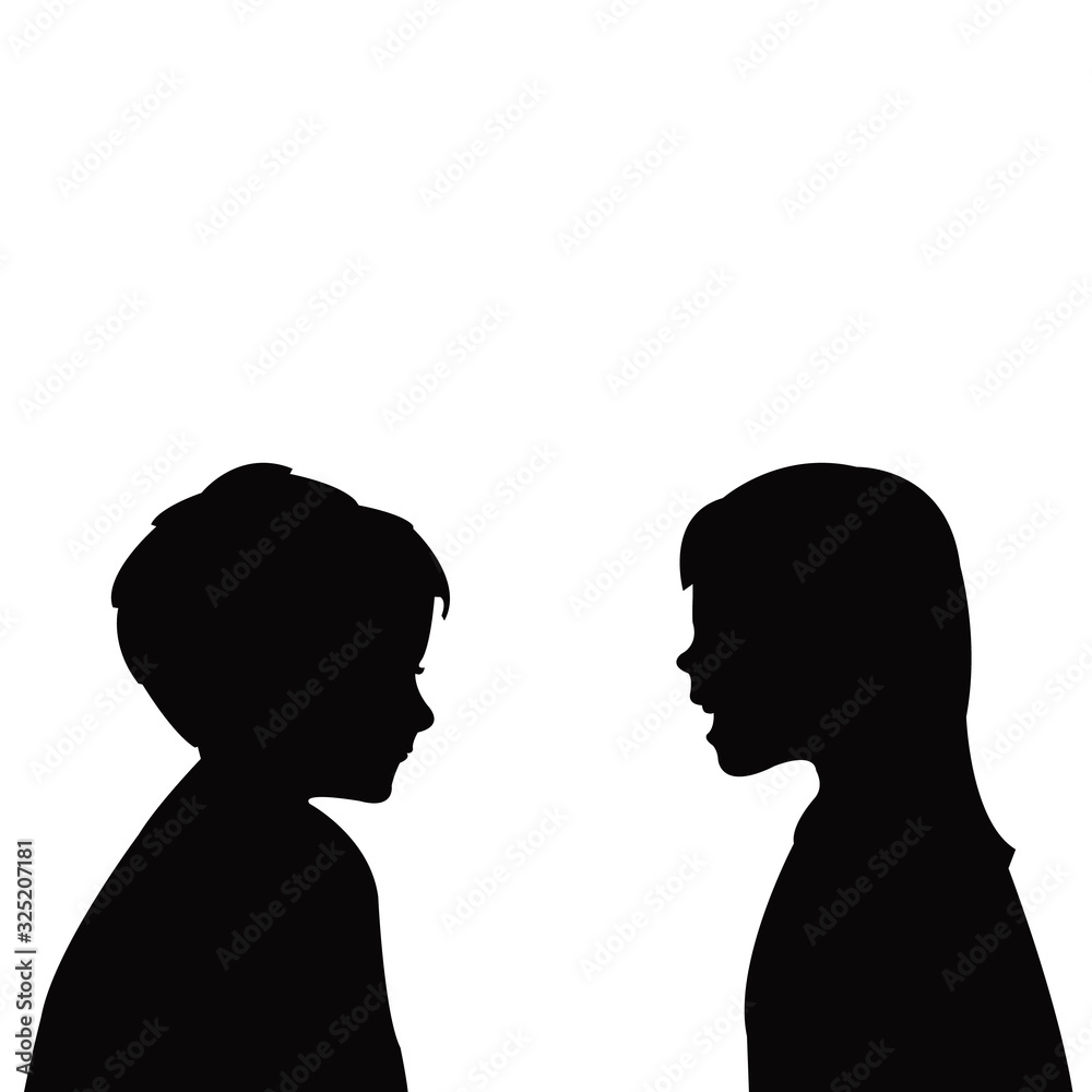 children talking heads silhouette vector