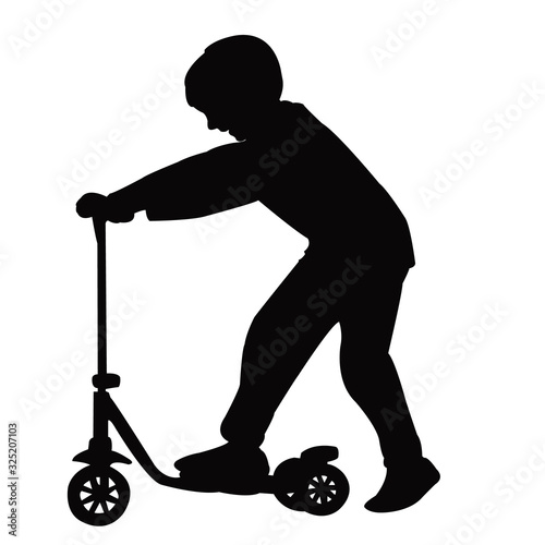 boy playing with scooter, silhouette vector
