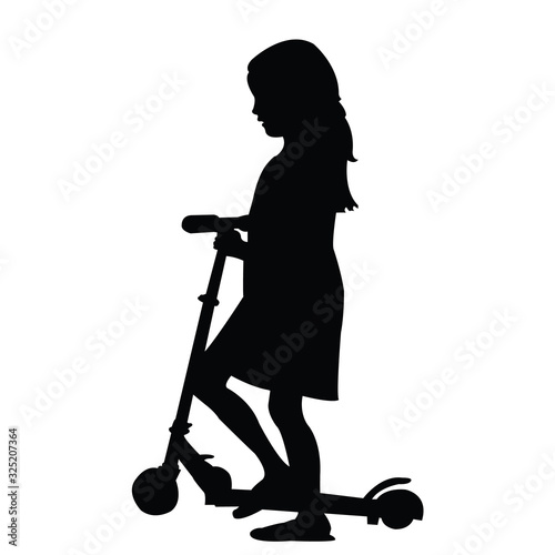 girl playing with scooter, silhouette vector