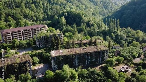 Wallpaper Mural Ruined lost overgrown mining ghost town Akarmara, consequences of war in Abkhazia, aerial view from drone. Torontodigital.ca