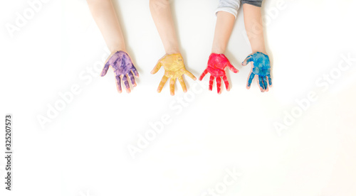Close children's hands painted