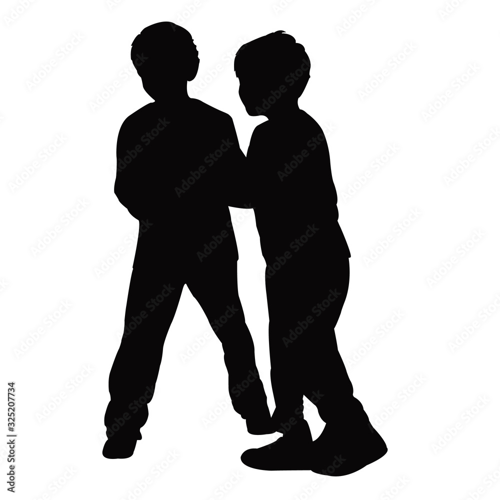 two boys playing together, silhouette vector