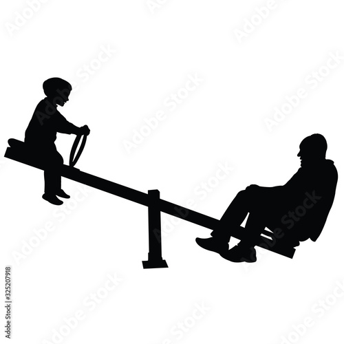 father and son playing at park, silhouette vector