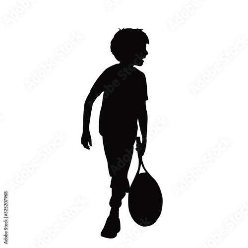 a boy with tennis racket, silhouette vector