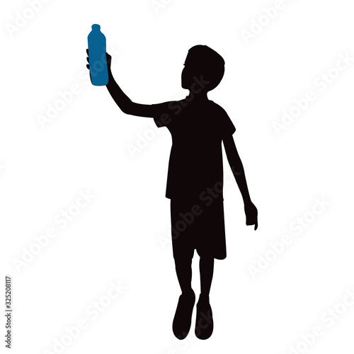 a boy holding a bottle, silhouette vector