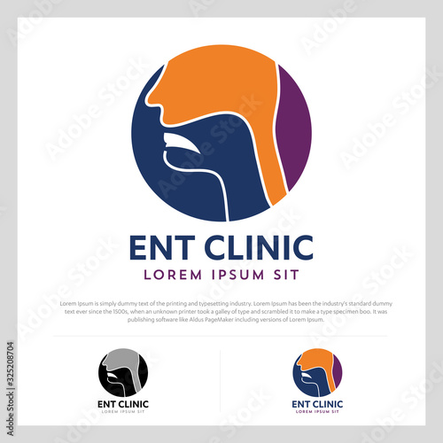 ENT logo Head for ear, nose, throat doctor. logo Line vector icon. Editable stroke. illustration Flat linear