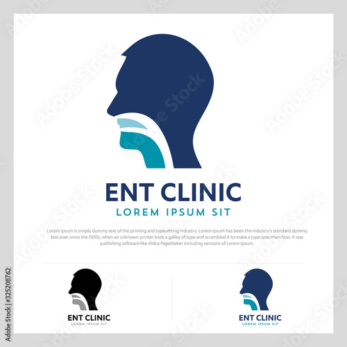 ENT logo Head for ear, nose, throat doctor. logo Line vector icon. Editable stroke. illustration Flat linear