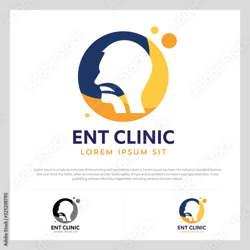 ENT logo Head for ear, nose, throat doctor. logo Line vector icon. Editable stroke. illustration Flat linear