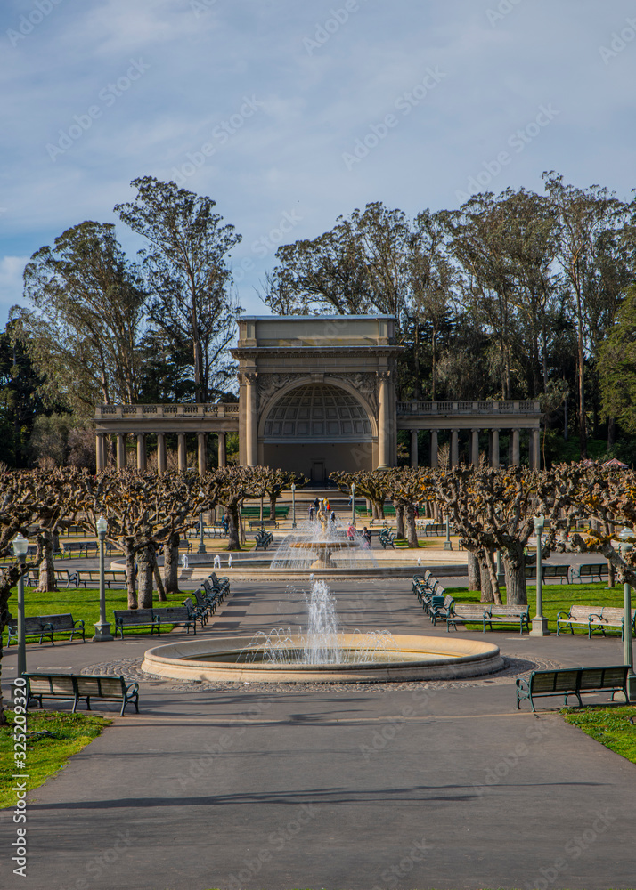 Music concourse in Golden Gate Park  with fountain and trees in view