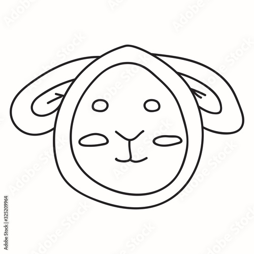 Empty outline of cute doodle sheep head isolated on white background. Anti-stress drawing for coloring children and adults. Drawing on a t-shirt, logo or tattoo. Stock vector illustration