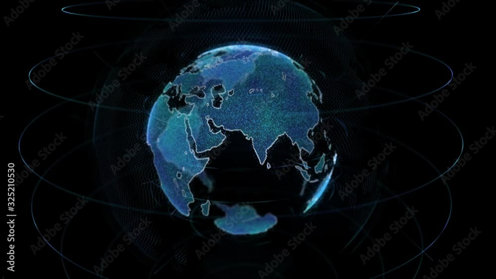Digital data globe - abstract 3D rendering hologram with alpha channel. Earth rotating animation social future technology business scientific growth network surrounding planet. Luma mate