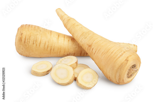 Parsnip root and slices isolated on white background with clipping path
