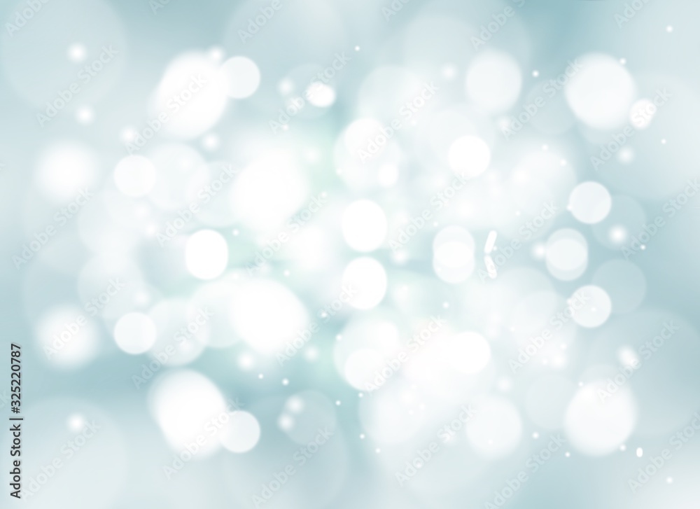 Blue green abstract background. white bokeh stars blurred beautiful shiny lights and snowflake, use wallpaper backdrop Christmas wedding card and texture your product.