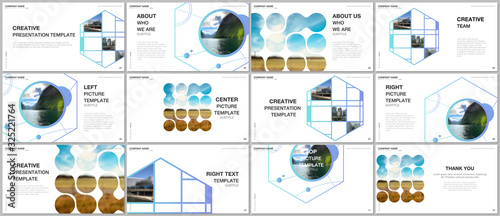 Presentation vector templates, multipurpose template for presentation slide, flyer, brochure cover design, infographic presentation. Abstract smart technology design with hexagons and place for photo.